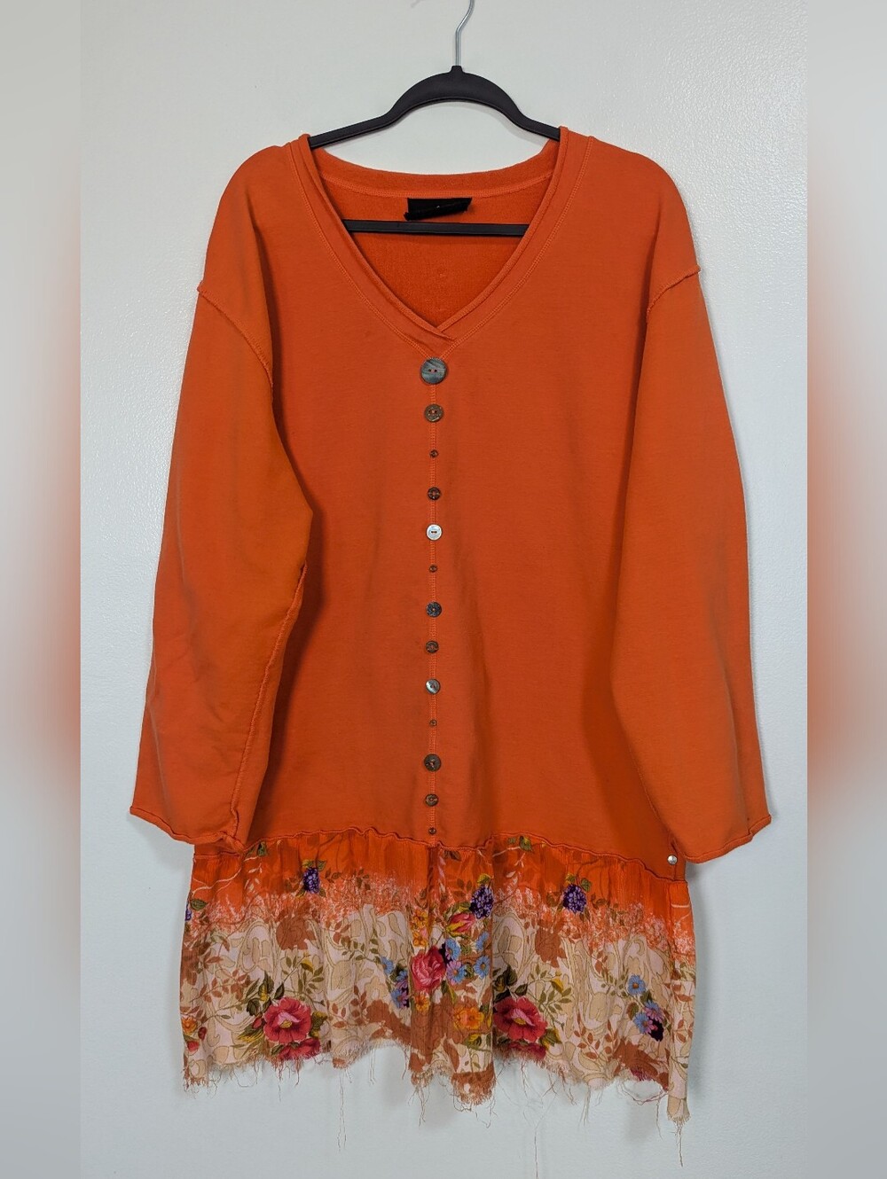 Neon Buddha Size Large Burnt‎ Orange V-Neck Button Front Tunic Sweater Dress